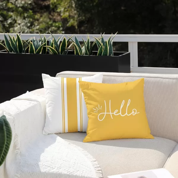 DFXSZ Outdoor Pillow Covers 18x18 Inch Set of 4 Hello Sunshine Decorative Yellow Throw Pillows Outdoor Summer Waterproof Decor for Patio Funiture Garden Polyester Cushion Covers 013DYellow