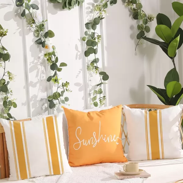 DFXSZ Outdoor Pillow Covers 18x18 Inch Set of 4 Hello Sunshine Decorative Yellow Throw Pillows Outdoor Summer Waterproof Decor for Patio Funiture Garden Polyester Cushion Covers 013DYellow