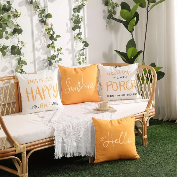 DFXSZ Outdoor Pillow Covers 18x18 Inch Set of 4 Hello Sunshine Decorative Yellow Throw Pillows Outdoor Summer Waterproof Decor for Patio Funiture Garden Polyester Cushion Covers 013DYellow White