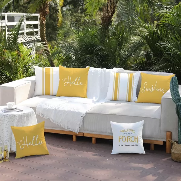 DFXSZ Outdoor Pillow Covers 18x18 Inch Set of 4 Hello Sunshine Decorative Yellow Throw Pillows Outdoor Summer Waterproof Decor for Patio Funiture Garden Polyester Cushion Covers 013DYellow