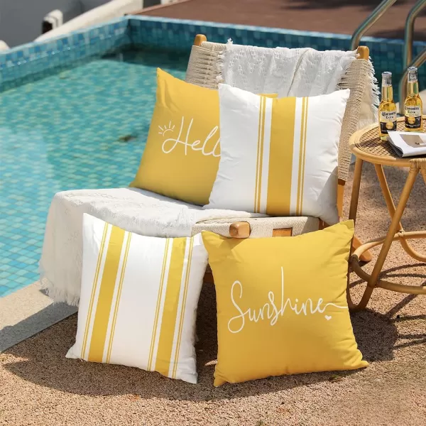 DFXSZ Outdoor Pillow Covers 18x18 Inch Set of 4 Hello Sunshine Decorative Yellow Throw Pillows Outdoor Summer Waterproof Decor for Patio Funiture Garden Polyester Cushion Covers 013DYellow