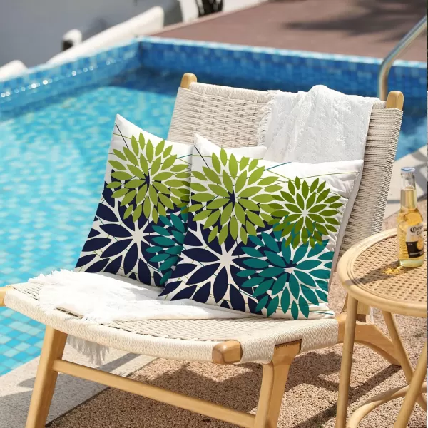 DFXSZ Outdoor Throw Pillow Covers 18x18 Inch Set of 2 Waterproof Spring Summer Geometric Elegant Blue Green Outdoor Pillow Covers for Patio Funiture Garden CouchDark Light Green Blue