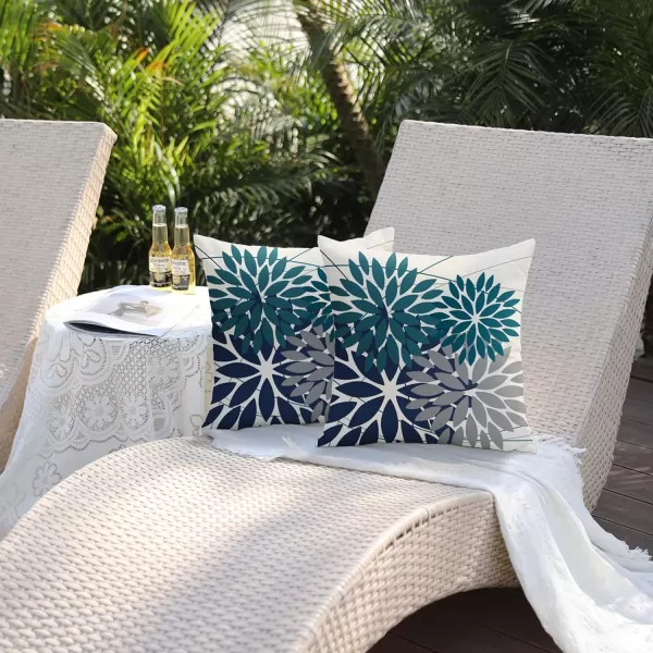 DFXSZ Outdoor Throw Pillow Covers 18x18 Inch Set of 2 Waterproof Spring Summer Geometric Elegant Blue Green Outdoor Pillow Covers for Patio Funiture Garden CouchDark Blue Gray