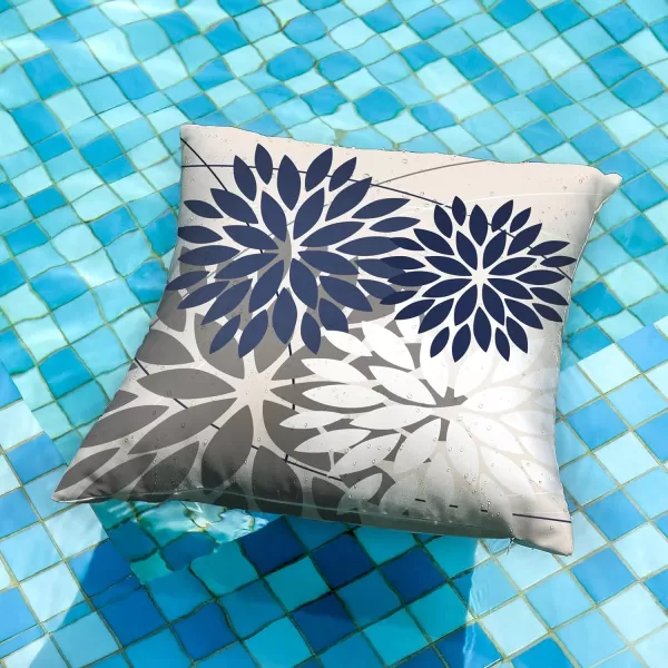 DFXSZ Outdoor Throw Pillow Covers 18x18 Inch Set of 2 Waterproof Spring Summer Geometric Elegant Blue Green Outdoor Pillow Covers for Patio Funiture Garden CouchNavy White