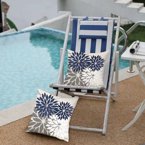 DFXSZ Outdoor Throw Pillow Covers 18x18 Inch Set of 2 Waterproof Spring Summer Geometric Elegant Blue Green Outdoor Pillow Covers for Patio Funiture Garden CouchNavy White