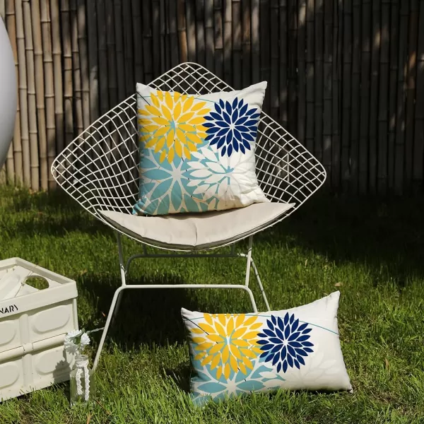 DFXSZ Outdoor Throw Pillow Covers 18x18 Inch Set of 2 Waterproof Spring Summer Geometric Elegant Blue Green Outdoor Pillow Covers for Patio Funiture Garden CouchYellow Blue