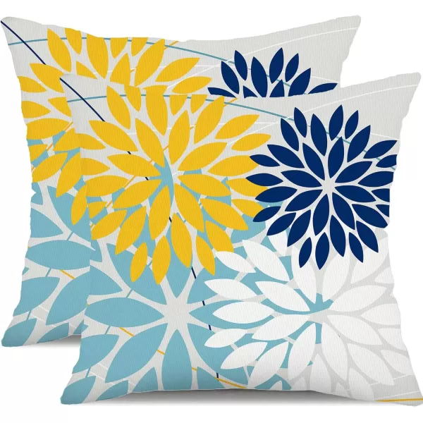 DFXSZ Outdoor Throw Pillow Covers 18x18 Inch Set of 2 Waterproof Spring Summer Geometric Elegant Blue Green Outdoor Pillow Covers for Patio Funiture Garden CouchYellow Blue