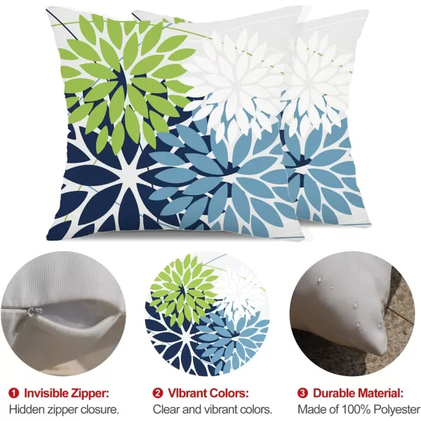 DFXSZ Outdoor Throw Pillow Covers 18x18 Inch Set of 2 Waterproof Spring Summer Geometric Elegant Blue Green Outdoor Pillow Covers for Patio Funiture Garden CouchBlue Green