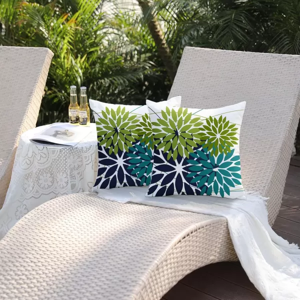 DFXSZ Outdoor Throw Pillow Covers 18x18 Inch Set of 2 Waterproof Spring Summer Geometric Elegant Blue Green Outdoor Pillow Covers for Patio Funiture Garden CouchDark Light Green Blue