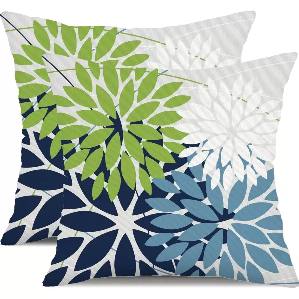 DFXSZ Outdoor Throw Pillow Covers 18x18 Inch Set of 2 Waterproof Spring Summer Geometric Elegant Blue Green Outdoor Pillow Covers for Patio Funiture Garden CouchBlue Green