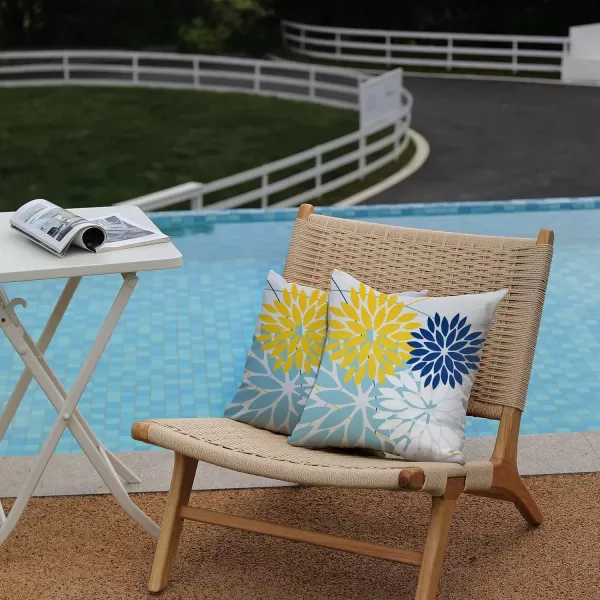 DFXSZ Outdoor Throw Pillow Covers 18x18 Inch Set of 2 Waterproof Spring Summer Geometric Elegant Blue Green Outdoor Pillow Covers for Patio Funiture Garden CouchYellow Blue