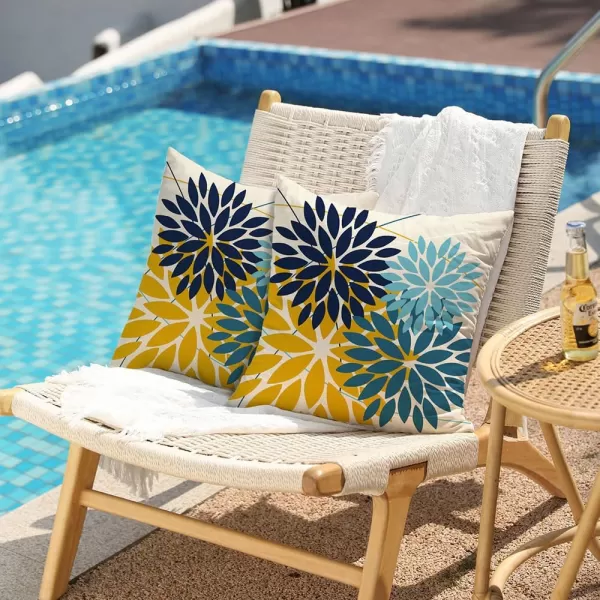 DFXSZ Outdoor Throw Pillow Covers 18x18 Inch Set of 2 Waterproof Spring Summer Geometric Elegant Blue Green Outdoor Pillow Covers for Patio Funiture Garden CouchGreen Blue