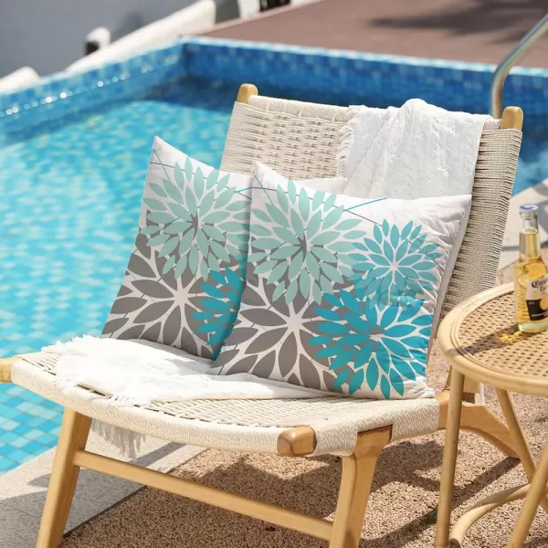 DFXSZ Outdoor Throw Pillow Covers 18x18 Inch Set of 2 Waterproof Spring Summer Geometric Elegant Blue Green Outdoor Pillow Covers for Patio Funiture Garden CouchBlue Grey