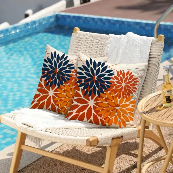 DFXSZ Outdoor Throw Pillow Covers 18x18 Inch Set of 2 Waterproof Spring Summer Geometric Elegant Blue Green Outdoor Pillow Covers for Patio Funiture Garden CouchBlue Orange