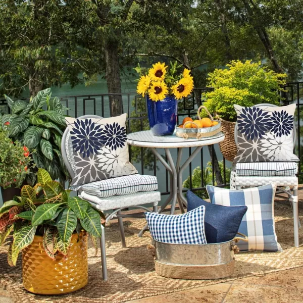 DFXSZ Outdoor Throw Pillow Covers 18x18 Inch Set of 2 Waterproof Spring Summer Geometric Elegant Blue Green Outdoor Pillow Covers for Patio Funiture Garden CouchNavy White