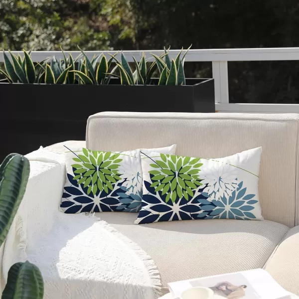 DFXSZ Outdoor Throw Pillow Covers 18x18 Inch Set of 2 Waterproof Spring Summer Geometric Elegant Blue Green Outdoor Pillow Covers for Patio Funiture Garden CouchBlue Green
