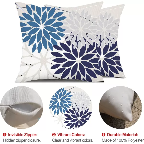 DFXSZ Outdoor Throw Pillow Covers 18x18 Inch Set of 2 Waterproof Spring Summer Geometric Elegant Blue Green Outdoor Pillow Covers for Patio Funiture Garden CouchBlue Dahlia