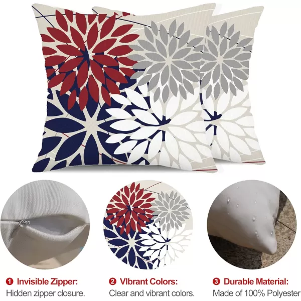 DFXSZ Outdoor Throw Pillow Covers 18x18 Inch Set of 2 Waterproof Spring Summer Geometric Elegant Blue Green Outdoor Pillow Covers for Patio Funiture Garden CouchRed Blue