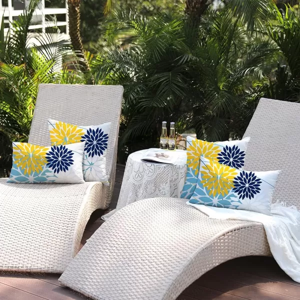 DFXSZ Outdoor Throw Pillow Covers 18x18 Inch Set of 2 Waterproof Spring Summer Geometric Elegant Blue Green Outdoor Pillow Covers for Patio Funiture Garden CouchYellow Blue