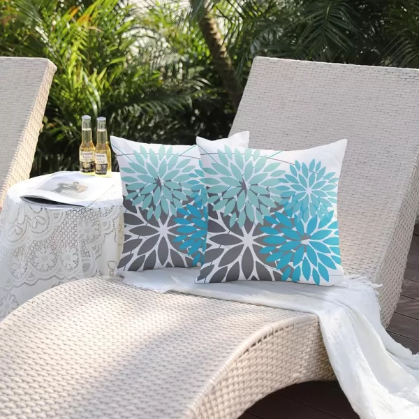 DFXSZ Outdoor Throw Pillow Covers 18x18 Inch Set of 2 Waterproof Spring Summer Geometric Elegant Blue Green Outdoor Pillow Covers for Patio Funiture Garden CouchBlue Grey