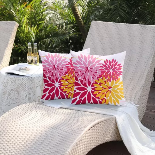 DFXSZ Outdoor Throw Pillow Covers 18x18 Inch Set of 2 Waterproof Spring Summer Geometric Elegant Blue Green Outdoor Pillow Covers for Patio Funiture Garden CouchPink