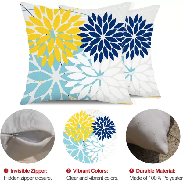 DFXSZ Outdoor Throw Pillow Covers 18x18 Inch Set of 2 Waterproof Spring Summer Geometric Elegant Blue Green Outdoor Pillow Covers for Patio Funiture Garden CouchYellow Blue