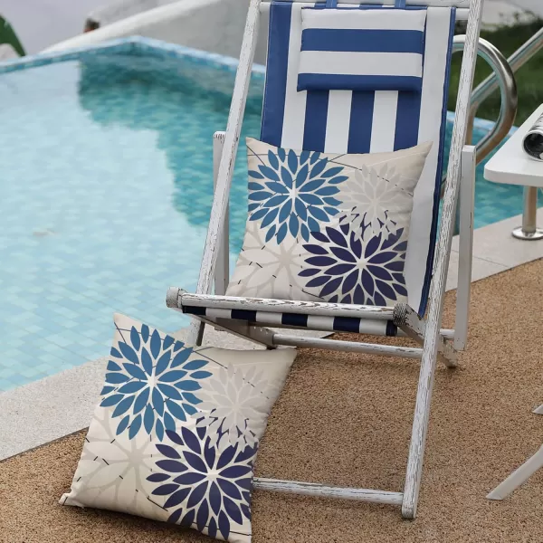 DFXSZ Outdoor Throw Pillow Covers 18x18 Inch Set of 2 Waterproof Spring Summer Geometric Elegant Blue Green Outdoor Pillow Covers for Patio Funiture Garden CouchBlue Dahlia