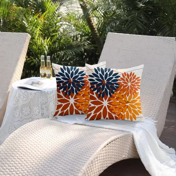 DFXSZ Outdoor Throw Pillow Covers 18x18 Inch Set of 2 Waterproof Spring Summer Geometric Elegant Blue Green Outdoor Pillow Covers for Patio Funiture Garden CouchBlue Orange