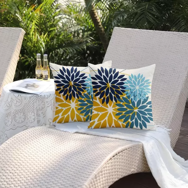 DFXSZ Outdoor Throw Pillow Covers 18x18 Inch Set of 2 Waterproof Spring Summer Geometric Elegant Blue Green Outdoor Pillow Covers for Patio Funiture Garden CouchGreen Blue