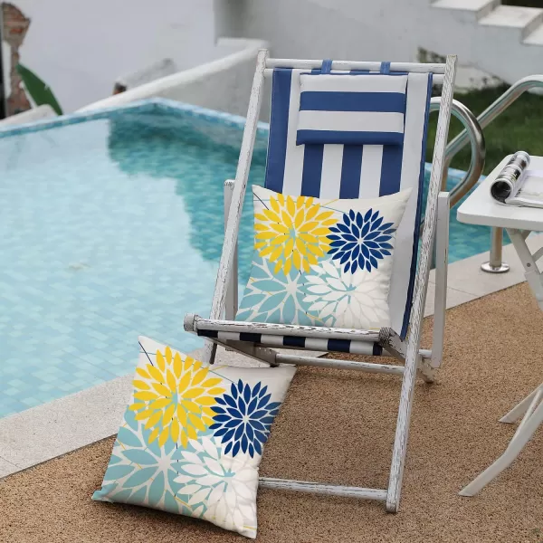 DFXSZ Outdoor Throw Pillow Covers 18x18 Inch Set of 2 Waterproof Spring Summer Geometric Elegant Blue Green Outdoor Pillow Covers for Patio Funiture Garden CouchYellow Blue