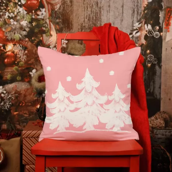 DFXSZ Red Christmas Pillow Covers 18x18 Set of 4 for Christmas Decorations Merry Christmas Tree Believe Snowflake Winter Holiday Decor Throw Cushion Case for Home CouchPink
