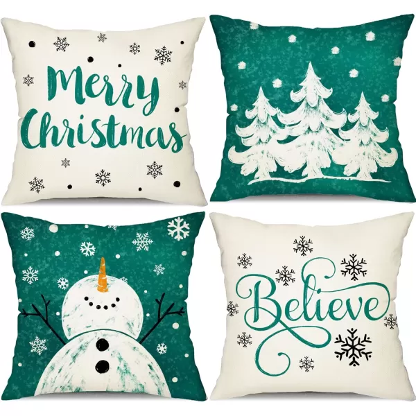 DFXSZ Red Christmas Pillow Covers 18x18 Set of 4 for Christmas Decorations Merry Christmas Tree Believe Snowflake Winter Holiday Decor Throw Cushion Case for Home CouchGreen1