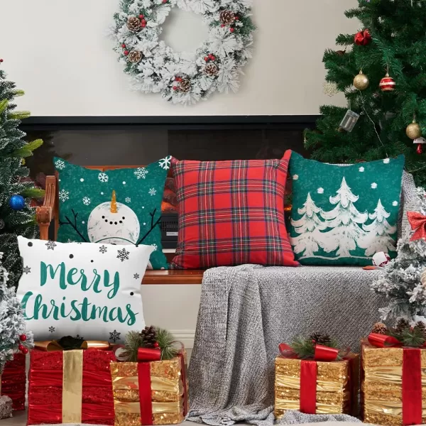 DFXSZ Red Christmas Pillow Covers 18x18 Set of 4 for Christmas Decorations Merry Christmas Tree Believe Snowflake Winter Holiday Decor Throw Cushion Case for Home CouchGreen1