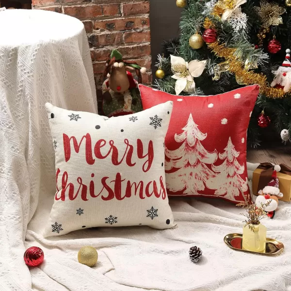DFXSZ Red Christmas Pillow Covers 18x18 Set of 4 for Christmas Decorations Merry Christmas Tree Believe Snowflake Winter Holiday Decor Throw Cushion Case for Home CouchRed