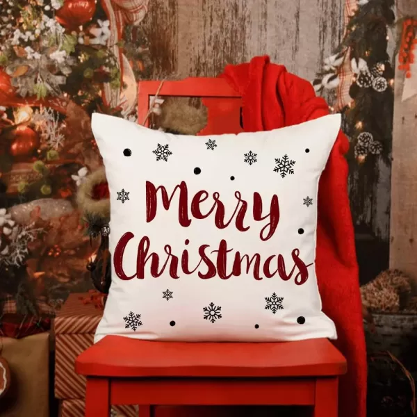 DFXSZ Red Christmas Pillow Covers 18x18 Set of 4 for Christmas Decorations Merry Christmas Tree Believe Snowflake Winter Holiday Decor Throw Cushion Case for Home CouchRed