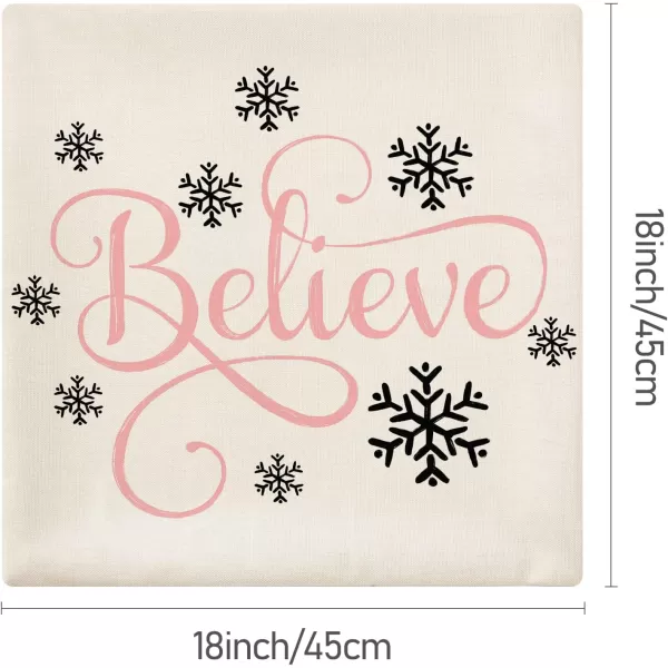 DFXSZ Red Christmas Pillow Covers 18x18 Set of 4 for Christmas Decorations Merry Christmas Tree Believe Snowflake Winter Holiday Decor Throw Cushion Case for Home CouchPink