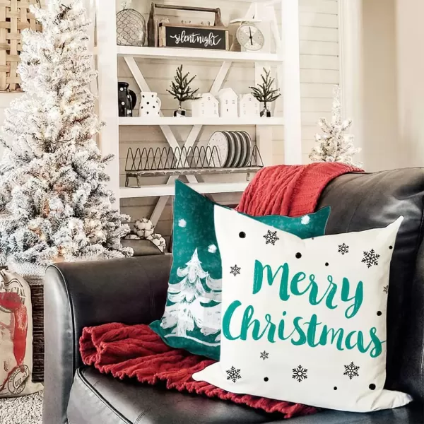 DFXSZ Red Christmas Pillow Covers 18x18 Set of 4 for Christmas Decorations Merry Christmas Tree Believe Snowflake Winter Holiday Decor Throw Cushion Case for Home CouchGreen1