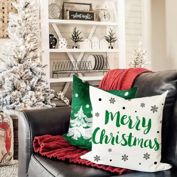 DFXSZ Red Christmas Pillow Covers 18x18 Set of 4 for Christmas Decorations Merry Christmas Tree Believe Snowflake Winter Holiday Decor Throw Cushion Case for Home CouchGreen2