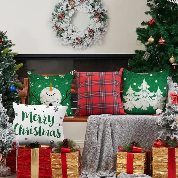 DFXSZ Red Christmas Pillow Covers 18x18 Set of 4 for Christmas Decorations Merry Christmas Tree Believe Snowflake Winter Holiday Decor Throw Cushion Case for Home CouchGreen2
