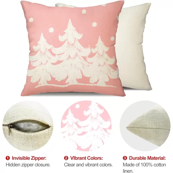 DFXSZ Red Christmas Pillow Covers 18x18 Set of 4 for Christmas Decorations Merry Christmas Tree Believe Snowflake Winter Holiday Decor Throw Cushion Case for Home CouchPink