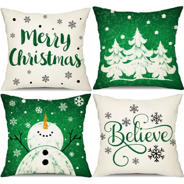 DFXSZ Red Christmas Pillow Covers 18x18 Set of 4 for Christmas Decorations Merry Christmas Tree Believe Snowflake Winter Holiday Decor Throw Cushion Case for Home CouchGreen2