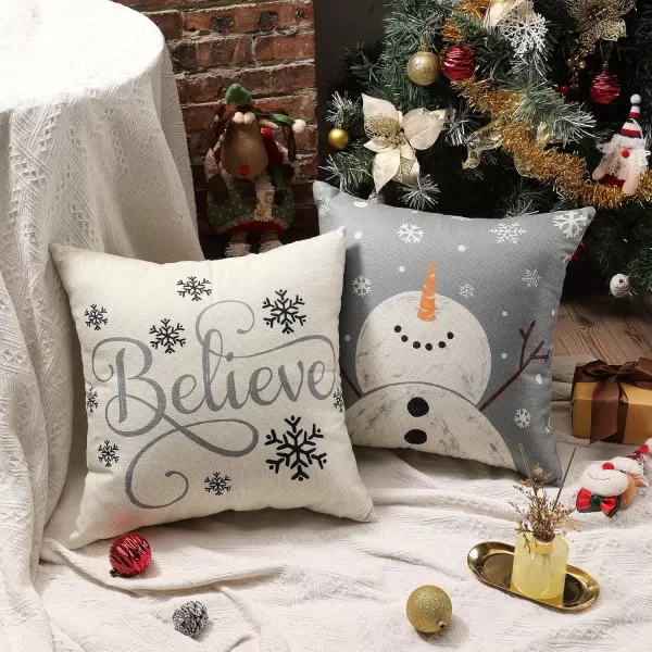 DFXSZ Red Christmas Pillow Covers 18x18 Set of 4 for Christmas Decorations Merry Christmas Tree Believe Snowflake Winter Holiday Decor Throw Cushion Case for Home CouchGrey