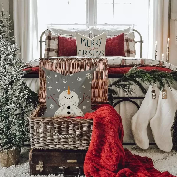 DFXSZ Red Christmas Pillow Covers 18x18 Set of 4 for Christmas Decorations Merry Christmas Tree Believe Snowflake Winter Holiday Decor Throw Cushion Case for Home CouchGrey