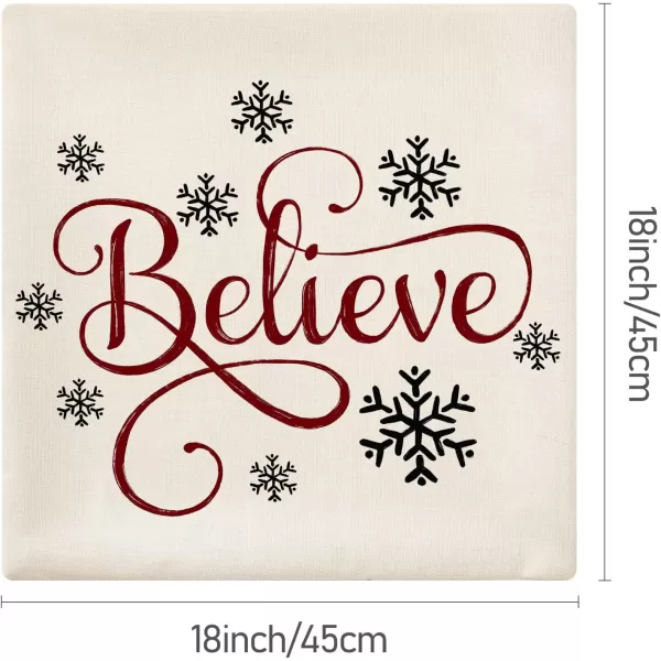 DFXSZ Red Christmas Pillow Covers 18x18 Set of 4 for Christmas Decorations Merry Christmas Tree Believe Snowflake Winter Holiday Decor Throw Cushion Case for Home CouchRed