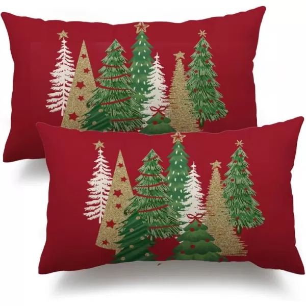 DFXSZ Christmas Pillow Covers 18x18 Inch Set of 2 Christmas Tree Decorative Green Throw Pillows Winter Christmas Decor for Home Couch TH50B18Deep Red