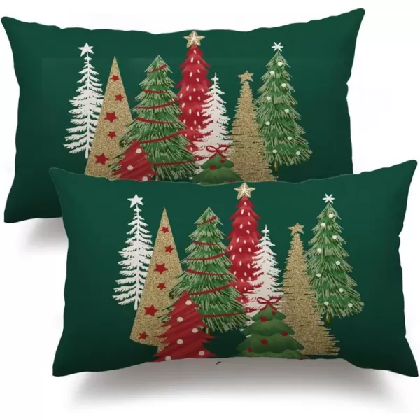 DFXSZ Christmas Pillow Covers 18x18 Inch Set of 2 Christmas Tree Decorative Green Throw Pillows Winter Christmas Decor for Home Couch TH50B18Green