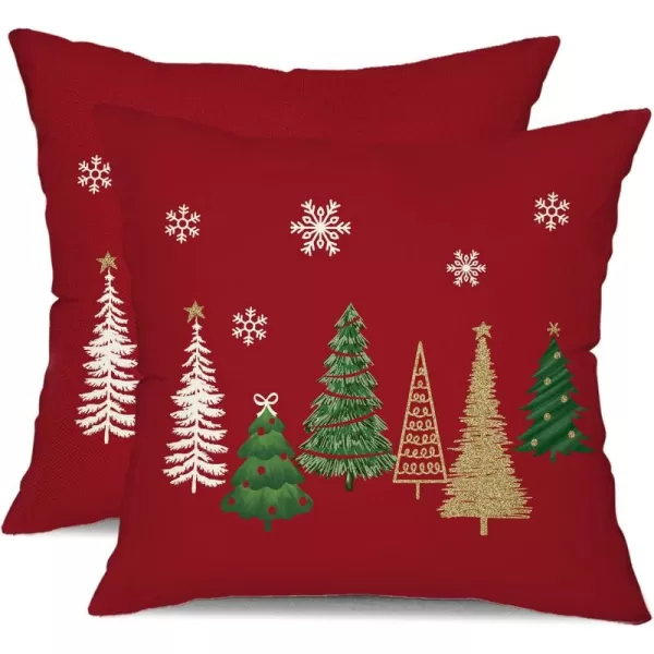 DFXSZ Christmas Pillow Covers 18x18 Inch Set of 2 Christmas Tree Decorative Green Throw Pillows Winter Christmas Decor for Home Couch TH50B18Red