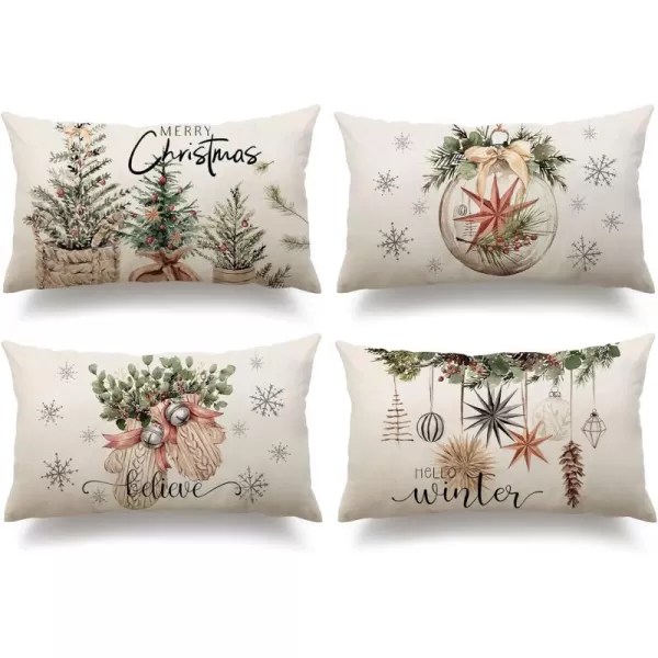 DFXSZ Christmas Pillow Covers 18x18 inch Set of 4 Christmas Tree Gloves Hello Winter Decorative Red White Stripe Throw Pillow Covers Winter Farmhouse Decoration for Home Couch 134White