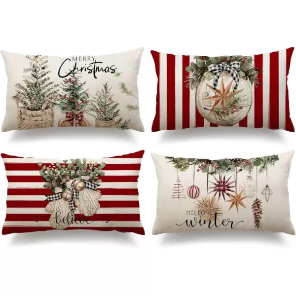 DFXSZ Christmas Pillow Covers 18x18 inch Set of 4 Christmas Tree Gloves Hello Winter Decorative Red White Stripe Throw Pillow Covers Winter Farmhouse Decoration for Home Couch 134Red White