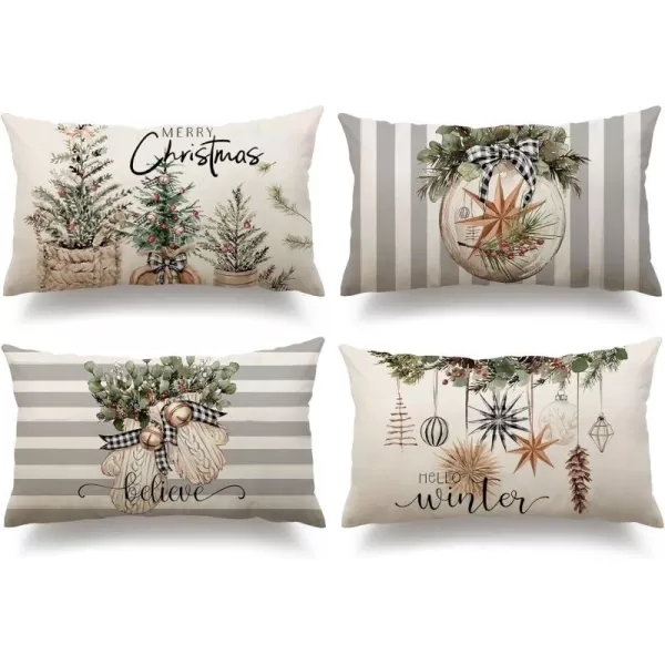 DFXSZ Christmas Pillow Covers 18x18 inch Set of 4 Christmas Tree Gloves Hello Winter Decorative Red White Stripe Throw Pillow Covers Winter Farmhouse Decoration for Home Couch 134White Grey